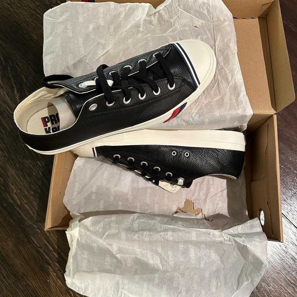 Keds Men's Black Leather Sneakers with White Soles
